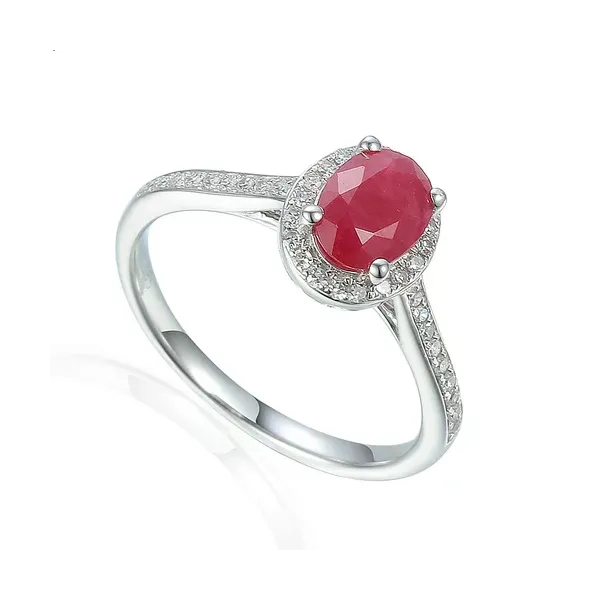 PIERŚCIONEK RUBIN DIAMENTY 585 BIAŁE ZŁOTO GRAWER