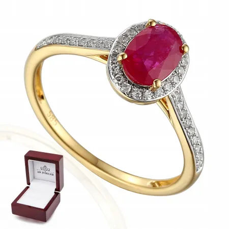 PIERŚCIONEK RUBIN DIAMENTY 585 BIAŁE ZŁOTO GRAWER