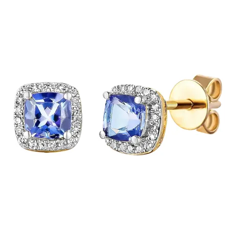 KOLCZYKI TANZANIT DIAMENTY ZŁOTO pr 585