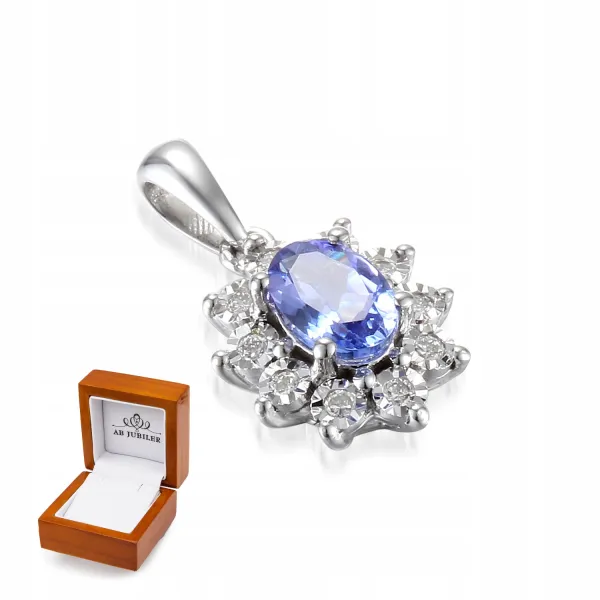 ZAWIESZKA TANZANIT DIAMENTY 585 BIAŁE ZŁOTO