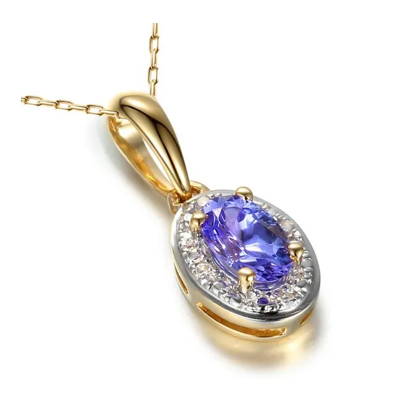 Złota 585 Zawieszka z Tanzanitem i Diamentami 
