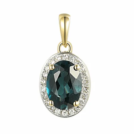 Złota 585 Zawieszka London Blue Topaz i Diamenty 