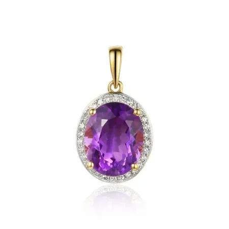 Złota Zawieszka Ametyst Diamenty na Prezent pr 585