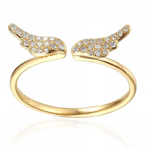 ZŁOTY 585 PIERŚCIONEK SKRZYDŁA DIAMENTY PREZENT