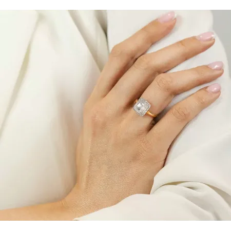 ZŁOTY 585 ELEGANCKI PIERŚCIONEK DIAMENTY GRAWER