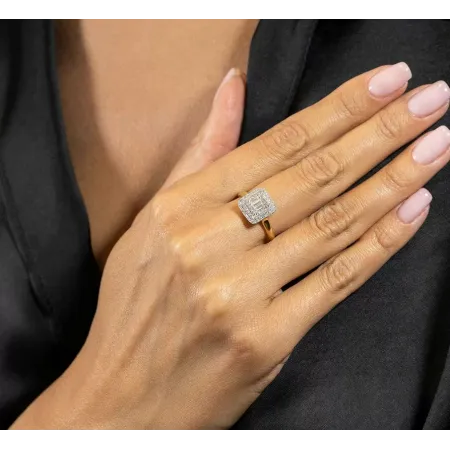 ZŁOTY 585 ELEGANCKI PIERŚCIONEK DIAMENTY GRAWER