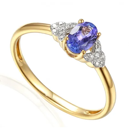 Złoty Pierścionek Tanzanit Diamenty pr 585 Grawer