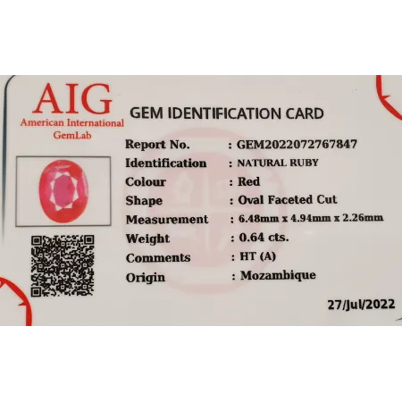 Rubin Naturany 0,64 ct + Certyfikat