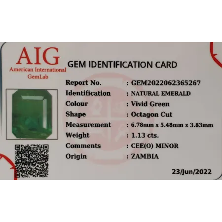 Szmaragd Naturalny 1,13 ct + Certyfikat