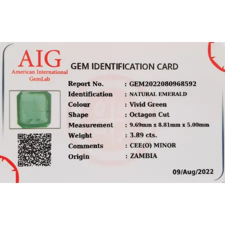 Szmaragd Naturany 3,89 ct + Certyfikat