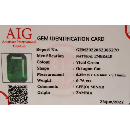 Szmaragd Naturalny 0,76 ct + Certyfikat