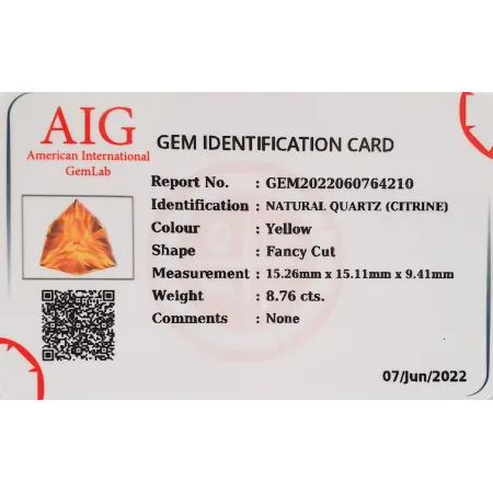 Naturalny Cytryn 8,76 ct + Certyfikat