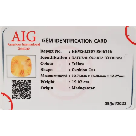 Cytryn Naturalny 19,02 ct + Certyfikat