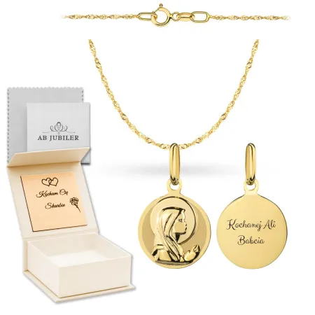 Złoty 585 Łańcuszek z Medalikiem Matka Boska 45cm