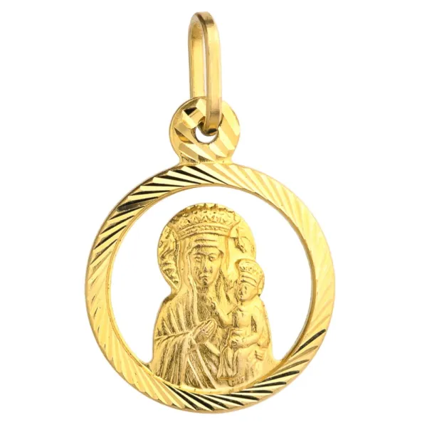 Złoty Medalik Matka Boska z Dzieciątkiem Diament