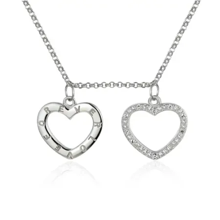 Delikatny 585 Naszyjnik Serca Diamenty Białe Złoto
