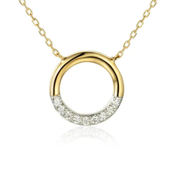 Złoty 585 Naszyjnik Kółko z Diamentami na Prezent