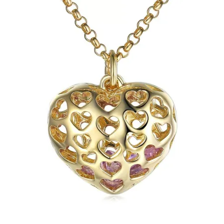 Złoty Naszyjnik Serce Różowe Ametysty Prezent