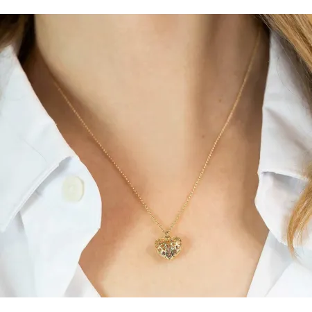 Złoty Naszyjnik Serce Różowe Ametysty Prezent