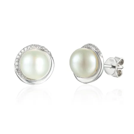 ZŁOTE 585 KOLCZYKI PERŁY DIAMENTY SZTYFT PREZENT