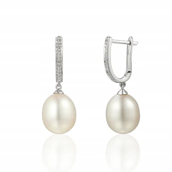 KOLCZYKI PRÓBA 585 PERŁY DIAMENTY BIAŁE ZŁOTO