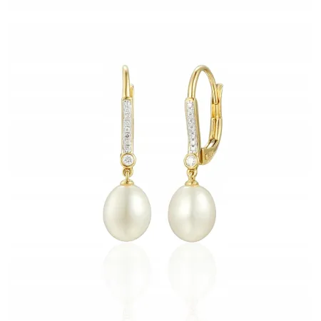 ZŁOTE KOLCZYKI PERŁY DIAMENTY PATENTKA PRÓBA 585