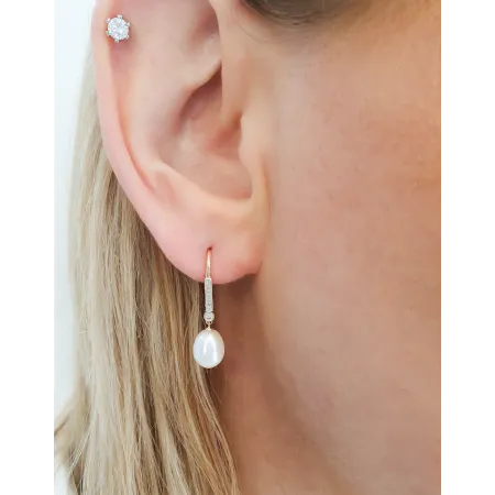 ZŁOTE KOLCZYKI PERŁY DIAMENTY PATENTKA PRÓBA 585