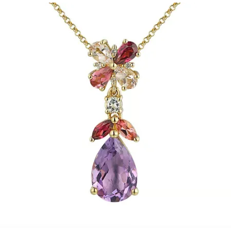 ZŁOTY NASZYJNIK 585 AMETYSTEM DIAMENTAMI KAMIENIAM