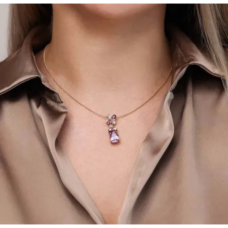 ZŁOTY NASZYJNIK 585 AMETYSTEM DIAMENTAMI KAMIENIAM