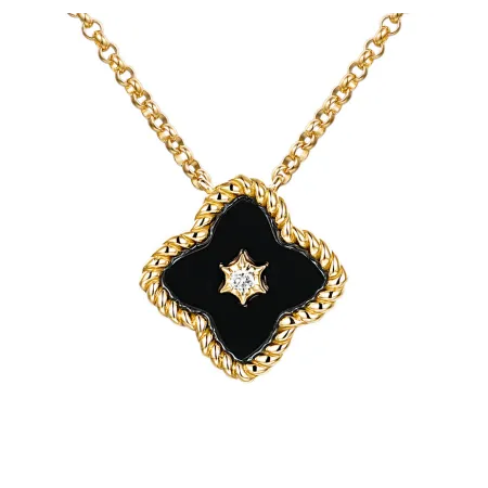 Złoty Naszyjnik 585 Agat i Diamenty Koniczynka