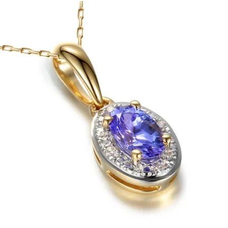 Złota 585 Zawieszka z Tanzanitem i Diamentami 