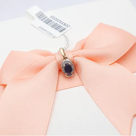 Złota 585 Zawieszka z Szafirem i Diamentami 