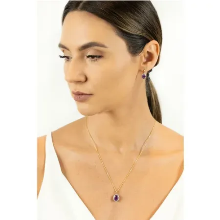 Złota Zawieszka Ametyst Diamenty na Prezent pr 585