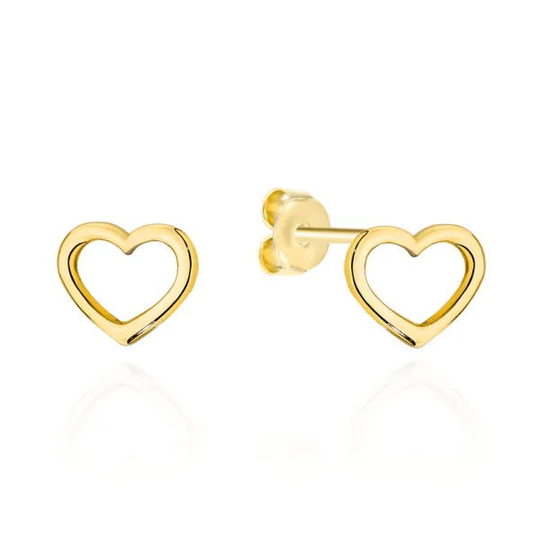 Złote Kolczyki 585 Małe Serduszka Konturowane