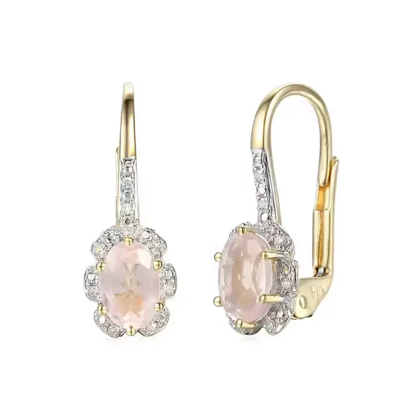 Złote 585 Kolczyki Kwarc Różowy Diamenty Patentka