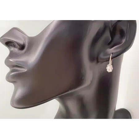 Złote 585 Kolczyki Kwarc Różowy Diamenty Patentka