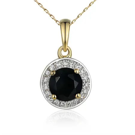 ZŁOTA 585 ZAWIESZKA CZARNY AGAT Z DIAMENTAMI