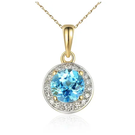 ZŁOTA 585 ZAWIESZKA TOPAZ Z DIAMENTAMI