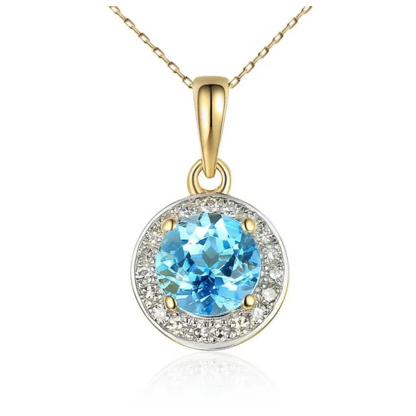 ZŁOTA 585 ZAWIESZKA TOPAZ Z DIAMENTAMI