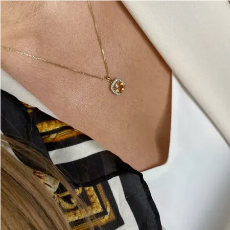 Złote Zawieszka Duży Cytryn Diamenty pr 585