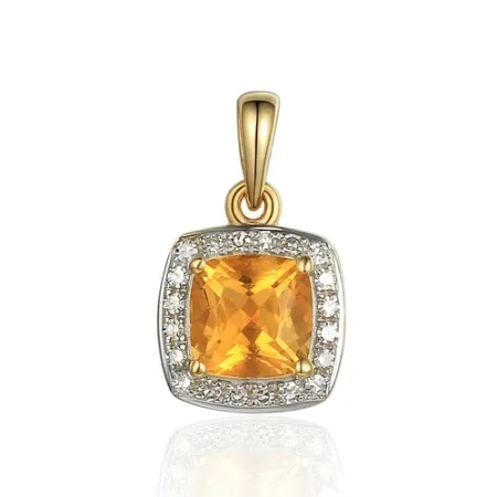 Złote Zawieszka 585 Cytryn Diamenty na Prezent