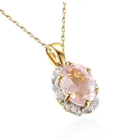 Złota Zawieszka Kwarc Różowy Diamenty Próba 585