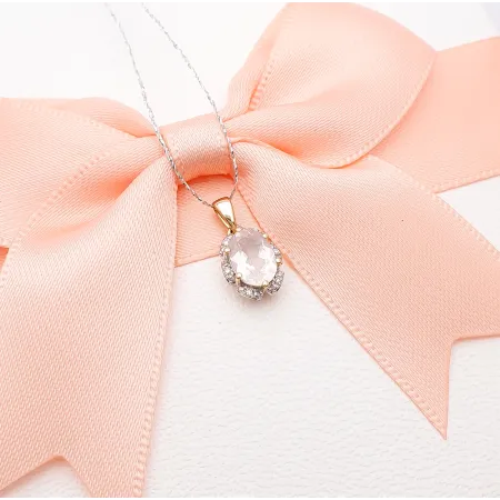 Złota Zawieszka Kwarc Różowy Diamenty Próba 585