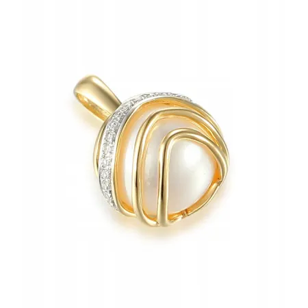 Złota Zawieszka Perła Diamenty Próba 585 Prezent