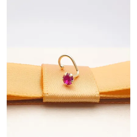 Złoty Kolczyk 585 Piercing Do Nosa Cyrkonia Różowa