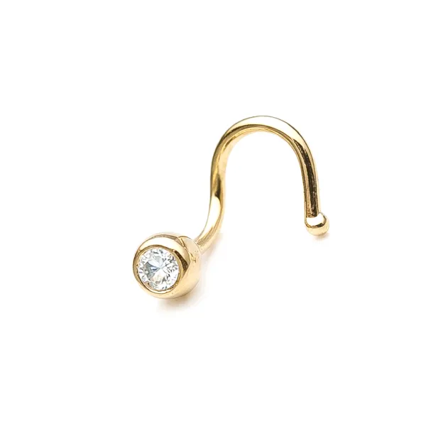 Złoty Kolczyk 585 Piercing Do Nosa Cyrkonia Biała