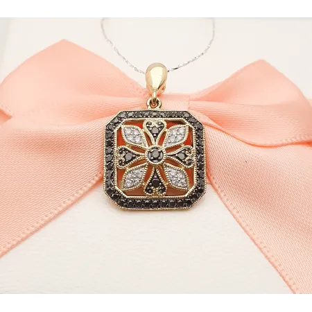 ZŁOTA ZAWIESZKA BIAŁE CZARNE BRYLANTY PRÓBA 585