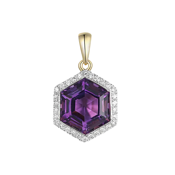 Złote 585 Zawieszka Ametyst Diamenty 