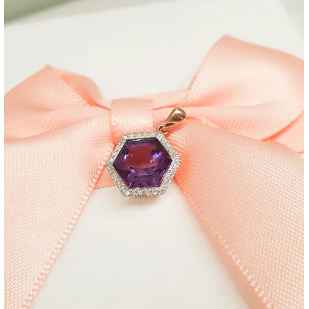 Złote 585 Zawieszka Ametyst Diamenty 