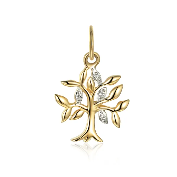 Złota 585 Zawieszka Drzewko Szczęścia z Diamentami